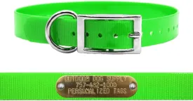 1" Solid Premium Glow Tuff D Ring Dog Collar with 3/4" Tag (Lime Green, 18" Long)