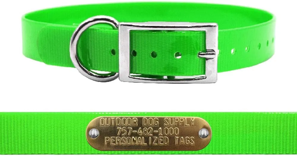 1" Solid Premium Glow Tuff D Ring Dog Collar with 3/4" Tag (Lime Green, 18" Long)
