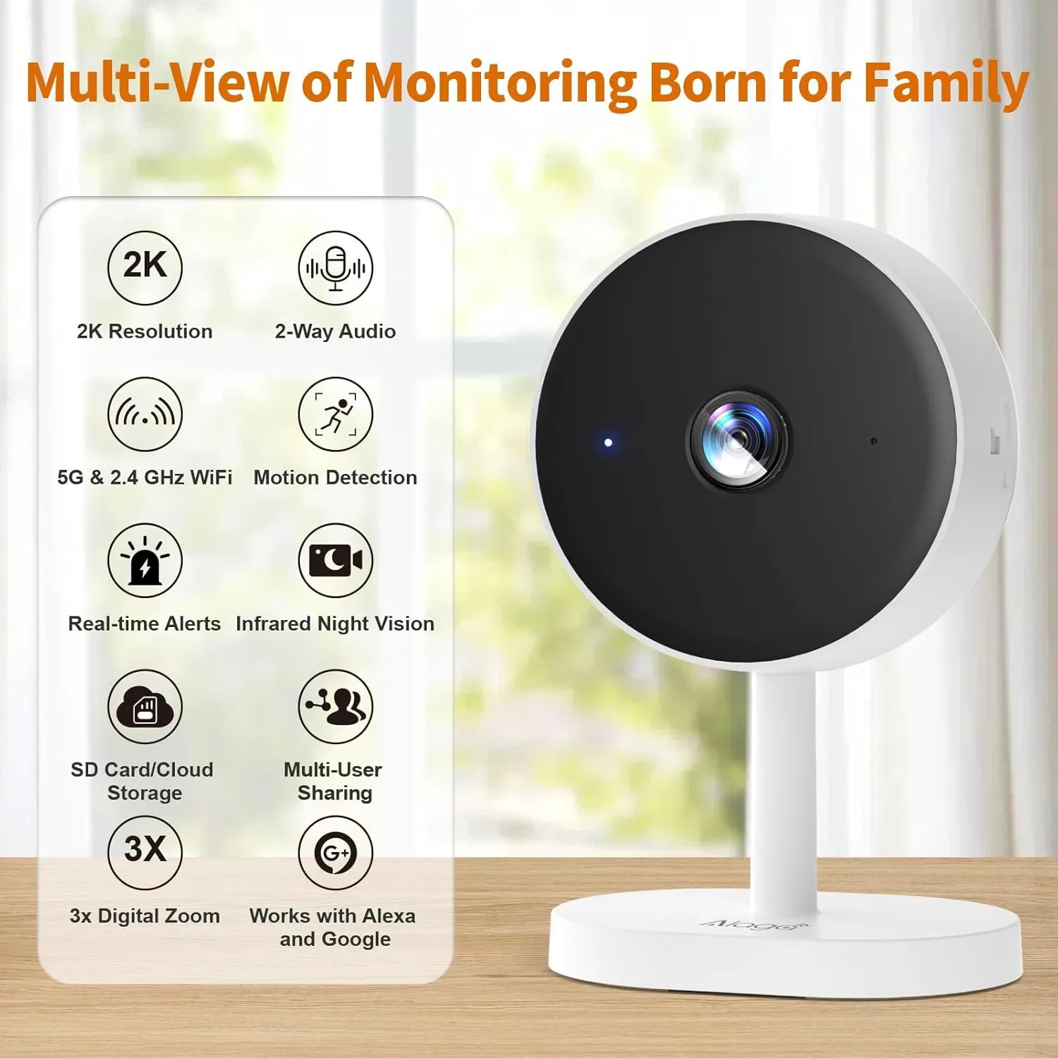 [5G & 2.4G] 2K Indoor Security Camera for Bedroom, Pet/Dog/Baby Camera with Phone App, Human Detection, Night Vision, 2-Way Audio, Alexa & Google Home Compatible, with a Month Cloud Storage