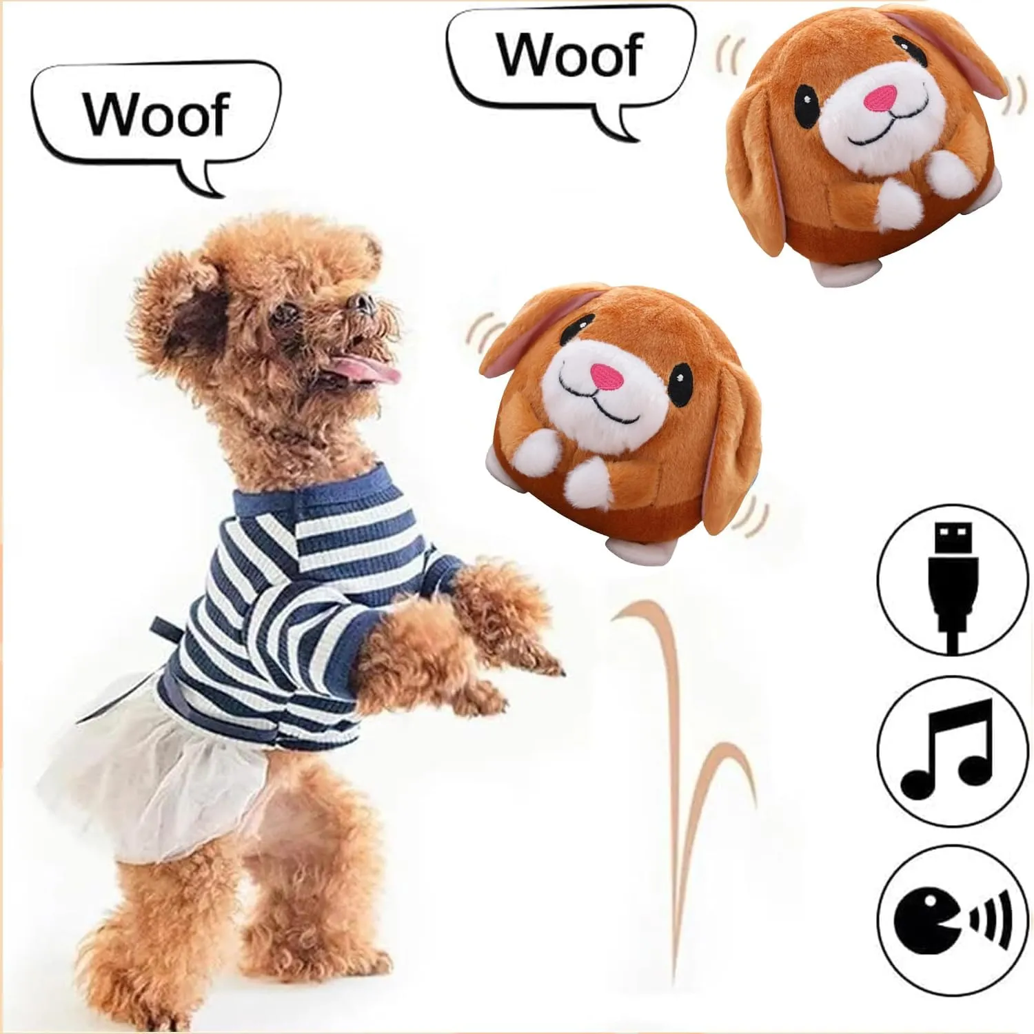 Active Moving Plush Toy, Interactive Pet Bouncing Balls, USB Rechargeable Sound Electronic Dog Toy, Cute Squeaky Pig Dog Toy