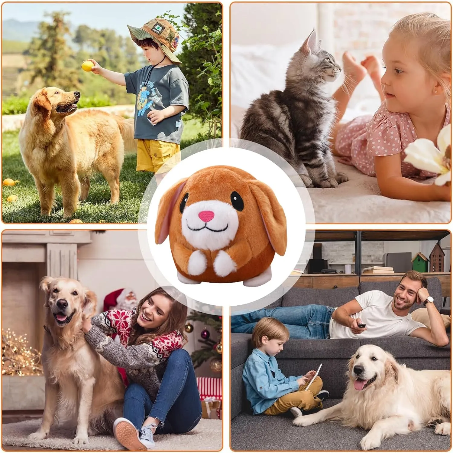 Active Moving Plush Toy, Interactive Pet Bouncing Balls, USB Rechargeable Sound Electronic Dog Toy, Cute Squeaky Pig Dog Toy