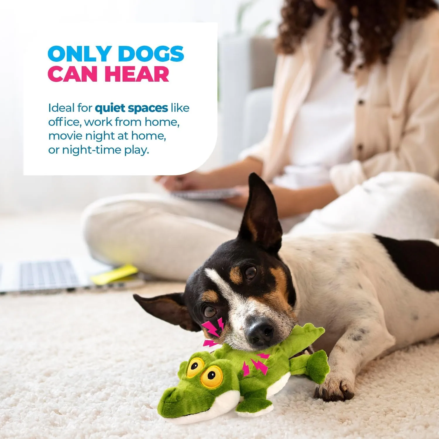ALL FOR PAWS Ultrasonic Silent Squeaker Dog Toy, Quiet Puppy Toy Comfort Plush Toy Dog Cuddle Toys, Squeakerless Dog Toy with Cute Animal Designs, Ideal for Home and Office