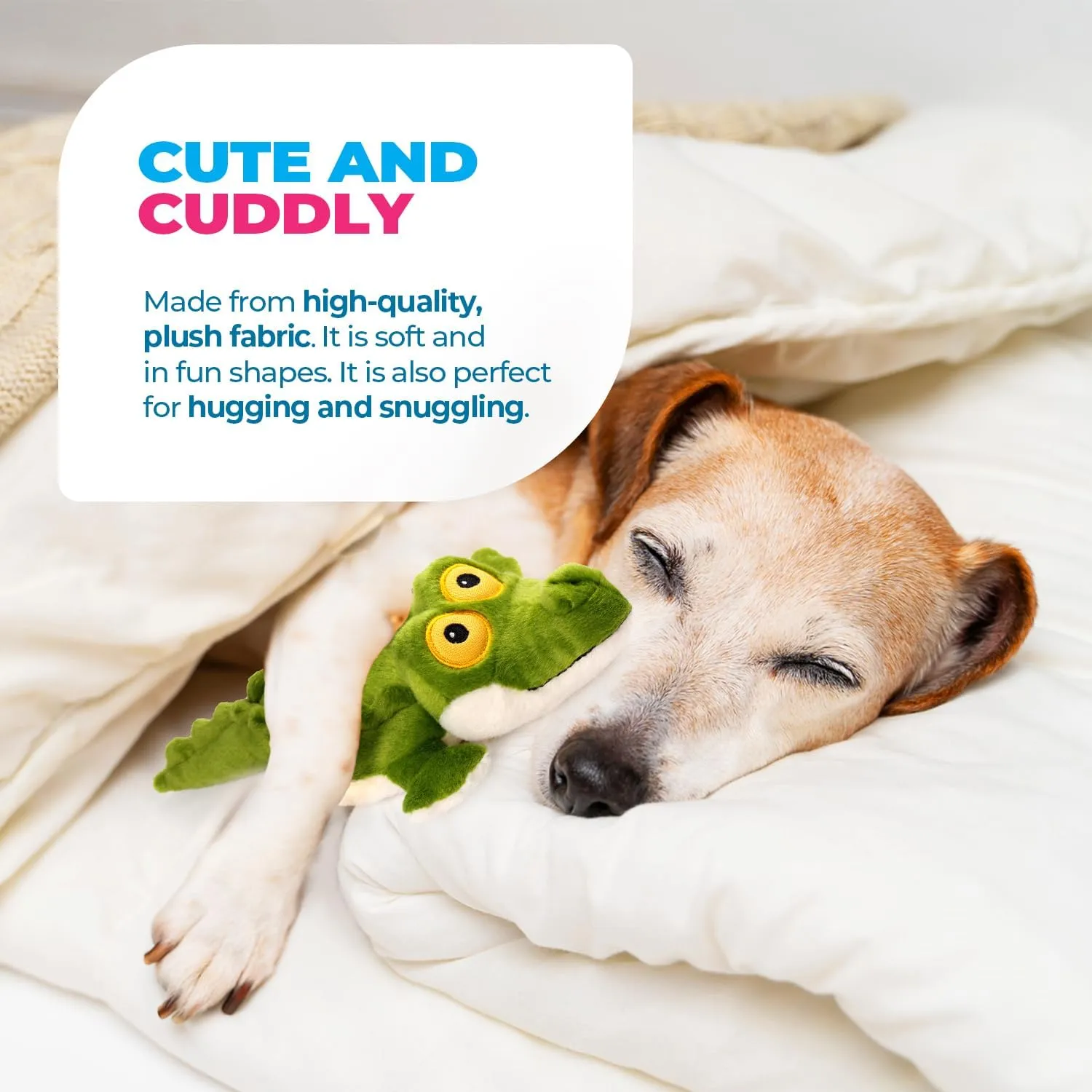 ALL FOR PAWS Ultrasonic Silent Squeaker Dog Toy, Quiet Puppy Toy Comfort Plush Toy Dog Cuddle Toys, Squeakerless Dog Toy with Cute Animal Designs, Ideal for Home and Office