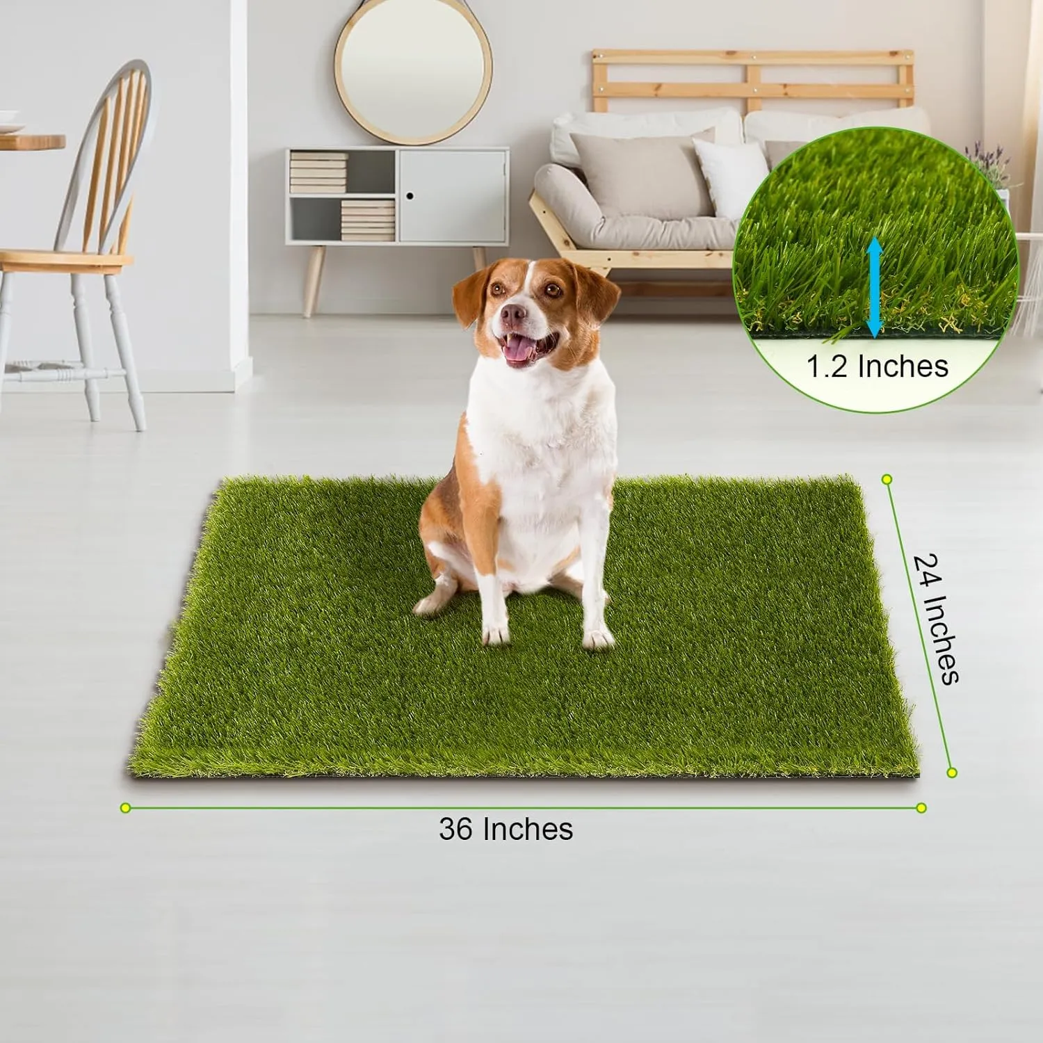 Artificial Grass, 36 x 24 Inches Fake Grass for Dogs, Reusable Dog Grass Pee Pads with Drainage Holes for Dog Potty Training Outdoor Indoor Door Mat Decoration