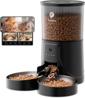 Automatic Cat Feeder for 2 Cats: Dual Feeder with 2.4G WiFi Remote Control, HD Camera, 2-Way Audio, Timed Auto Pet Feeding for Multiple Cats- Detachable & Easy to Clean with Desiccant Bag