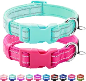 azuza 2 Pack Neoprene Padded Dog Collar for Small Dogs, Reflective Dog Collar with ID Tag Ring, Adjustable Safe and Comfy Dog Collars,Hot Pink/Teal,XS