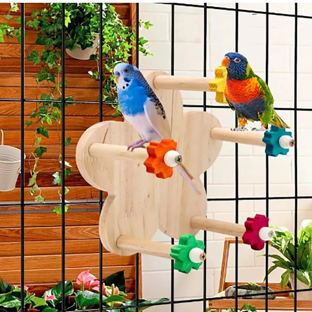 Bird Toy Rotating Perch Toy with Bearings,Wooden Parrots Ferris Wheel Toy with Perches, Hanging Bird Stand Cage Accessories for Parakeet Parrot, Cockatiel, Budgerigar Diameter 15cm