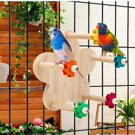 Bird Toy Rotating Perch Toy with Bearings,Wooden Parrots Ferris Wheel Toy with Perches, Hanging Bird Stand Cage Accessories for Parakeet Parrot, Cockatiel, Budgerigar Diameter 15cm