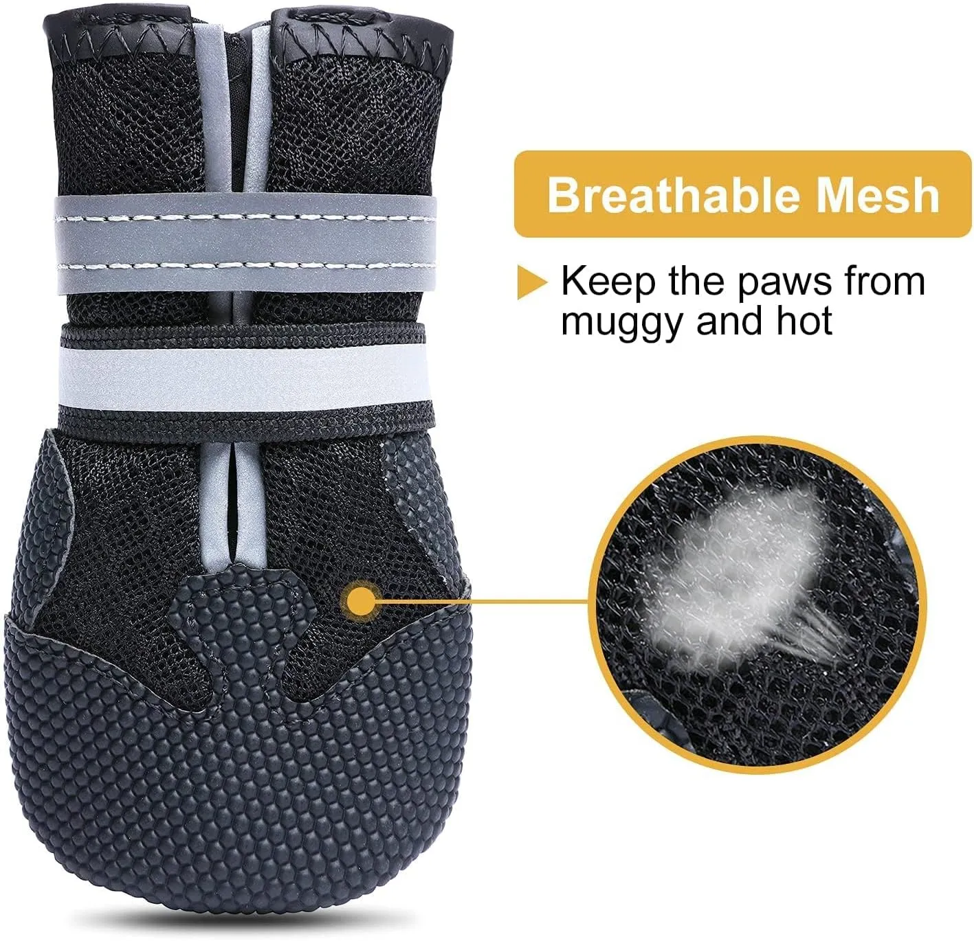 Breathable Mesh Dog Boots Nonslip Soft Rubber Sole Dog Shoes for Medium Large Dogs Paw Protectors for Summer Hot Pavement (Pack of 4)