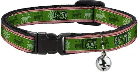 Cat Collar Breakaway Christmas Stitch Moose Snowflakes Red Green 8 to 12 Inches 0.5 Inch Wide