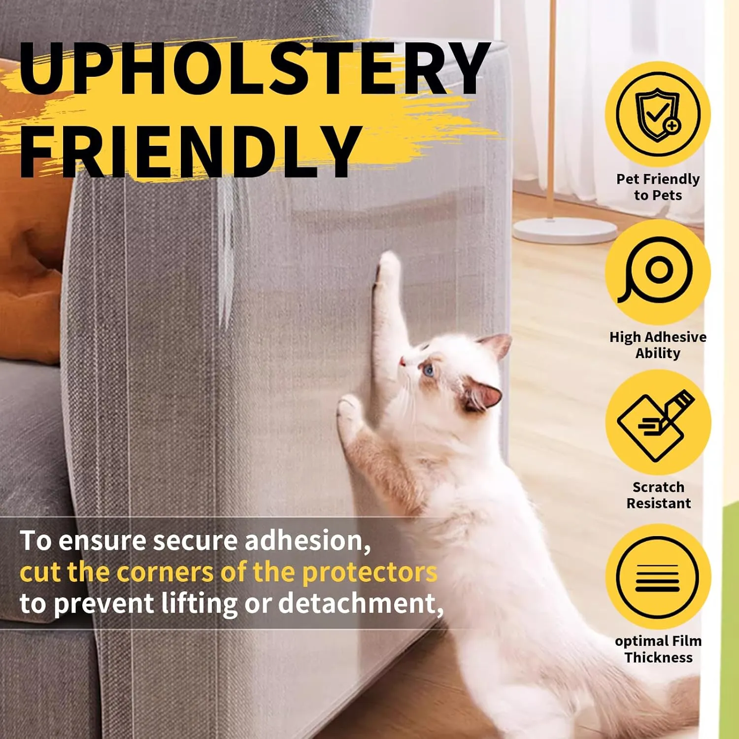 Cat Scratch Protector, Cat Scratcher, Self-Adhesive One-Sided Sofa Guard, Cat Scratcher, Suitable for Sofas, Doors, Transparent Sofa Protector, Cat Scratch Tape Shield (Transparent) (45x500cm)