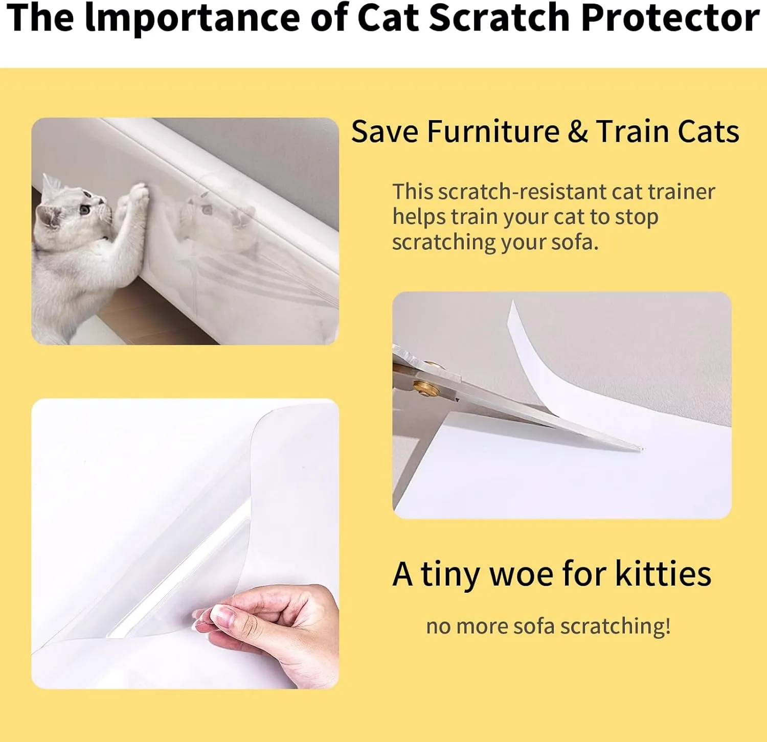Cat Scratch Protector, Cat Scratcher, Self-Adhesive One-Sided Sofa Guard, Cat Scratcher, Suitable for Sofas, Doors, Transparent Sofa Protector, Cat Scratch Tape Shield (Transparent) (45x500cm)