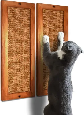 Cat Scratching Post - 2 PCS, Wooden Sisal Cat Wall Scratcher, Floor or Wall Mounted Vertical Cat Scratch Pad for Indoor Cats Adults or Kittens, Cat Wall Furniture Protector