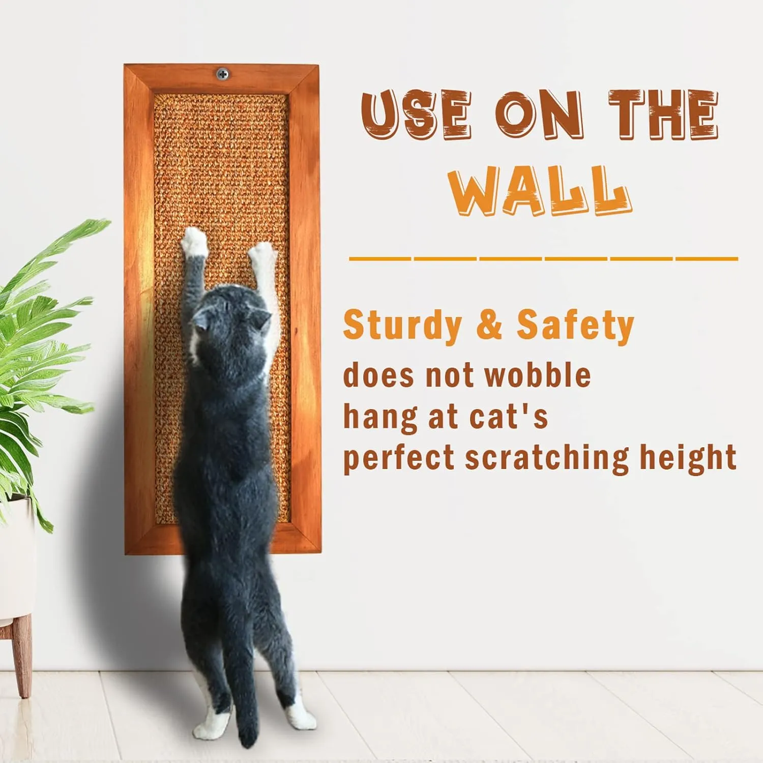 Cat Scratching Post - 2 PCS, Wooden Sisal Cat Wall Scratcher, Floor or Wall Mounted Vertical Cat Scratch Pad for Indoor Cats Adults or Kittens, Cat Wall Furniture Protector