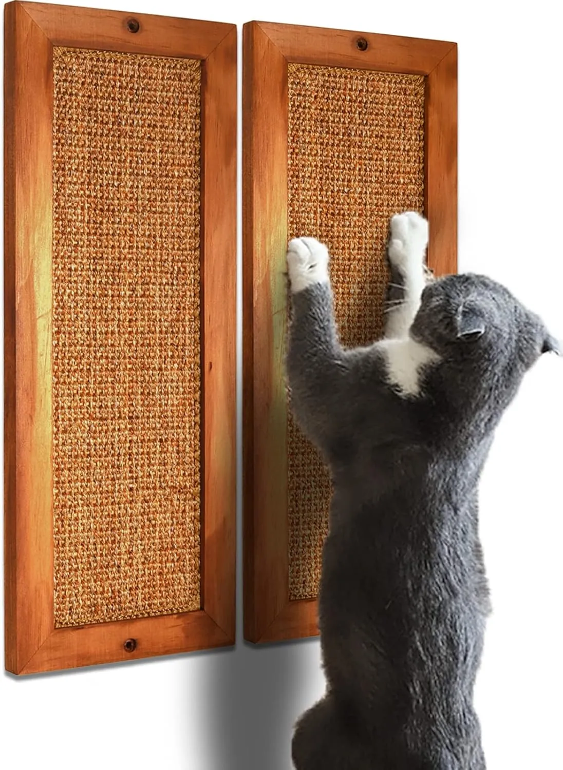 Cat Scratching Post - 2 PCS, Wooden Sisal Cat Wall Scratcher, Floor or Wall Mounted Vertical Cat Scratch Pad for Indoor Cats Adults or Kittens, Cat Wall Furniture Protector