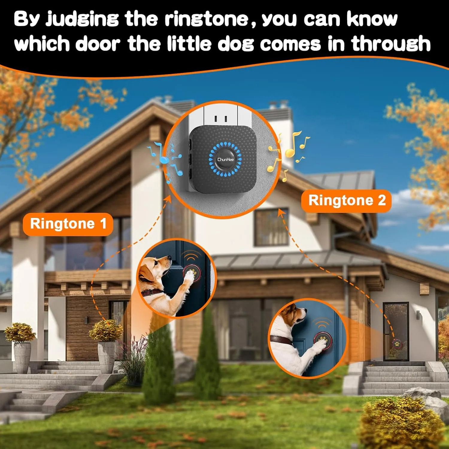 ChunHee Dog Door Bells, Smart Dog Doorbells for Dogs Potty Training to Ring to Go Outside Wireless, Dog Bells for Doggy to Go Potty Train with Adjustment Volume,1 Receivers & 3 Dog Buttons [New 2025]