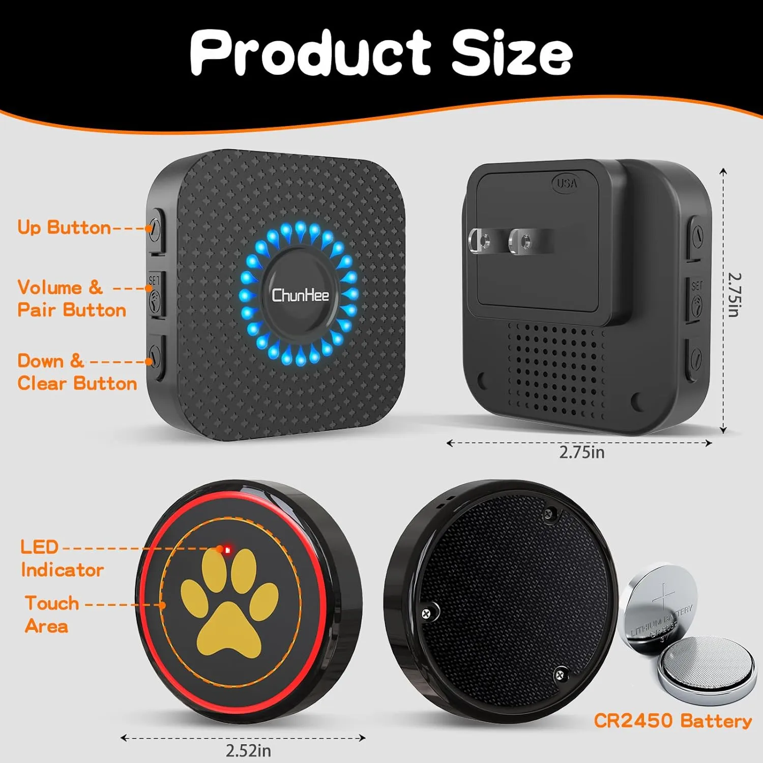 ChunHee Dog Door Bells, Smart Dog Doorbells for Dogs Potty Training to Ring to Go Outside Wireless, Dog Bells for Doggy to Go Potty Train with Adjustment Volume,1 Receivers & 3 Dog Buttons [New 2025]