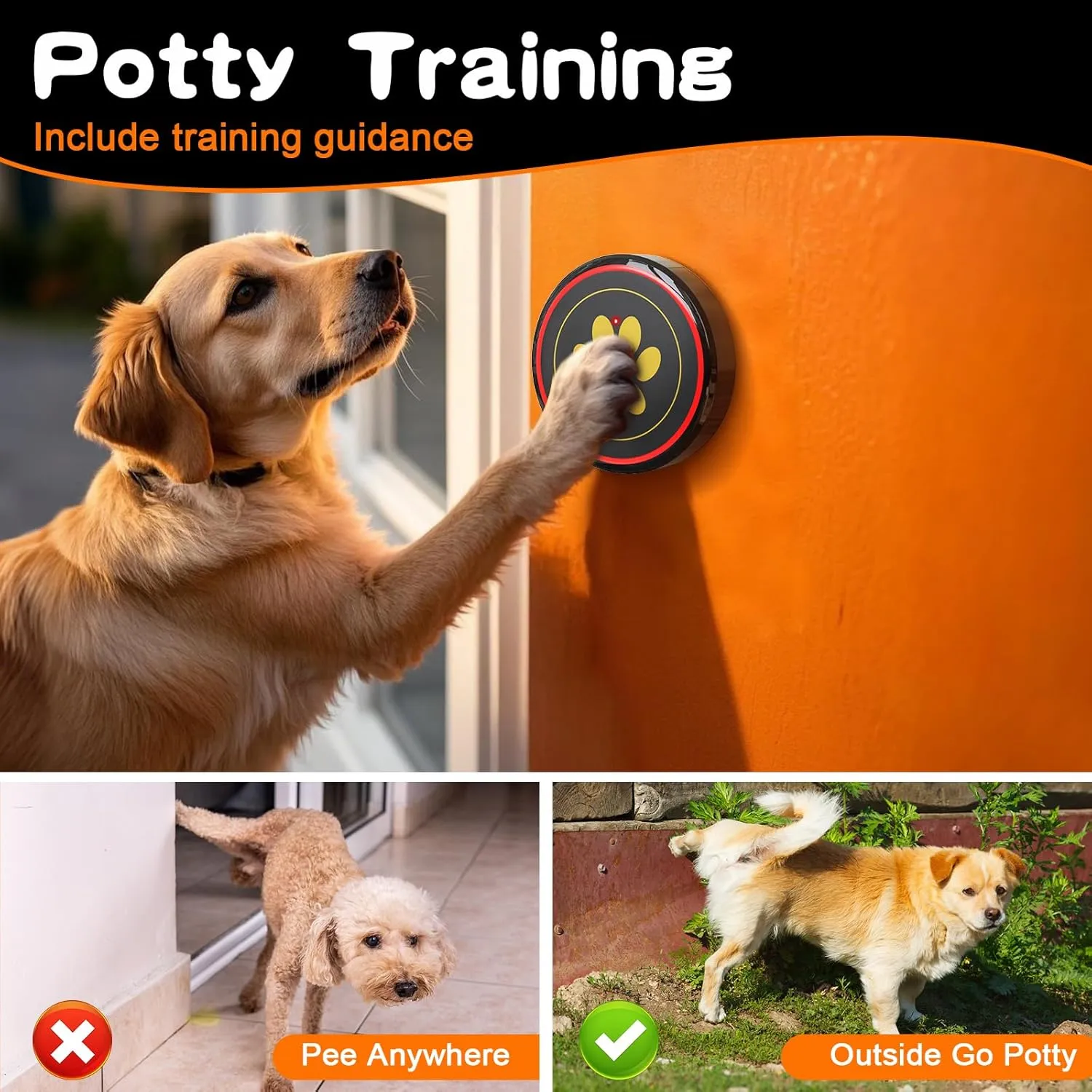 ChunHee Dog Door Bells, Smart Dog Doorbells for Dogs Potty Training to Ring to Go Outside Wireless, Dog Bells for Doggy to Go Potty Train with Adjustment Volume,1 Receivers & 3 Dog Buttons [New 2025]