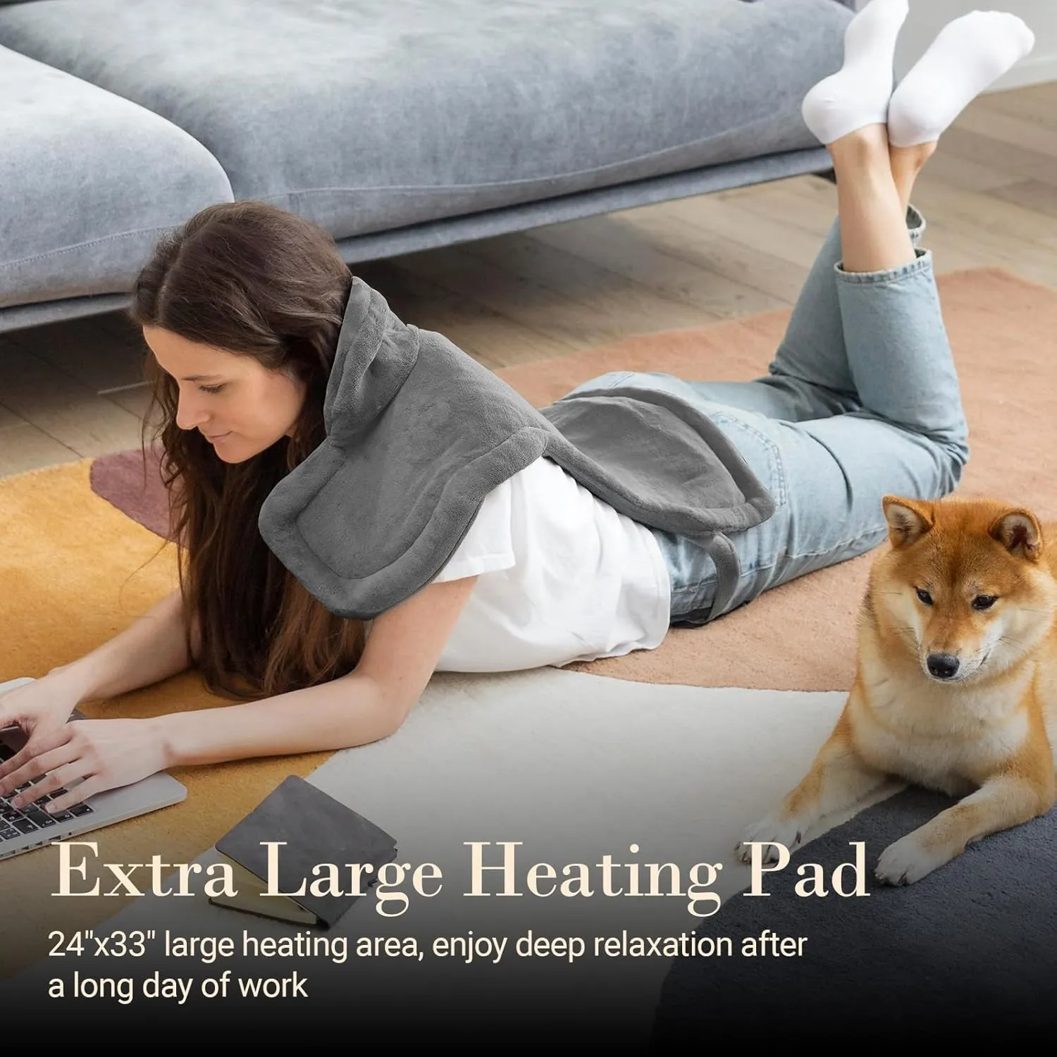 Comfier Heating Pad for Back Pain Relief, FSA HSA Eligible, Fast Heating Pad for Neck and Shoulders, Electric Heated Wrap, 3 Heat Levels & 90-Mins Auto Shut Off, Birthday Gifts for Mom Dad Women Men