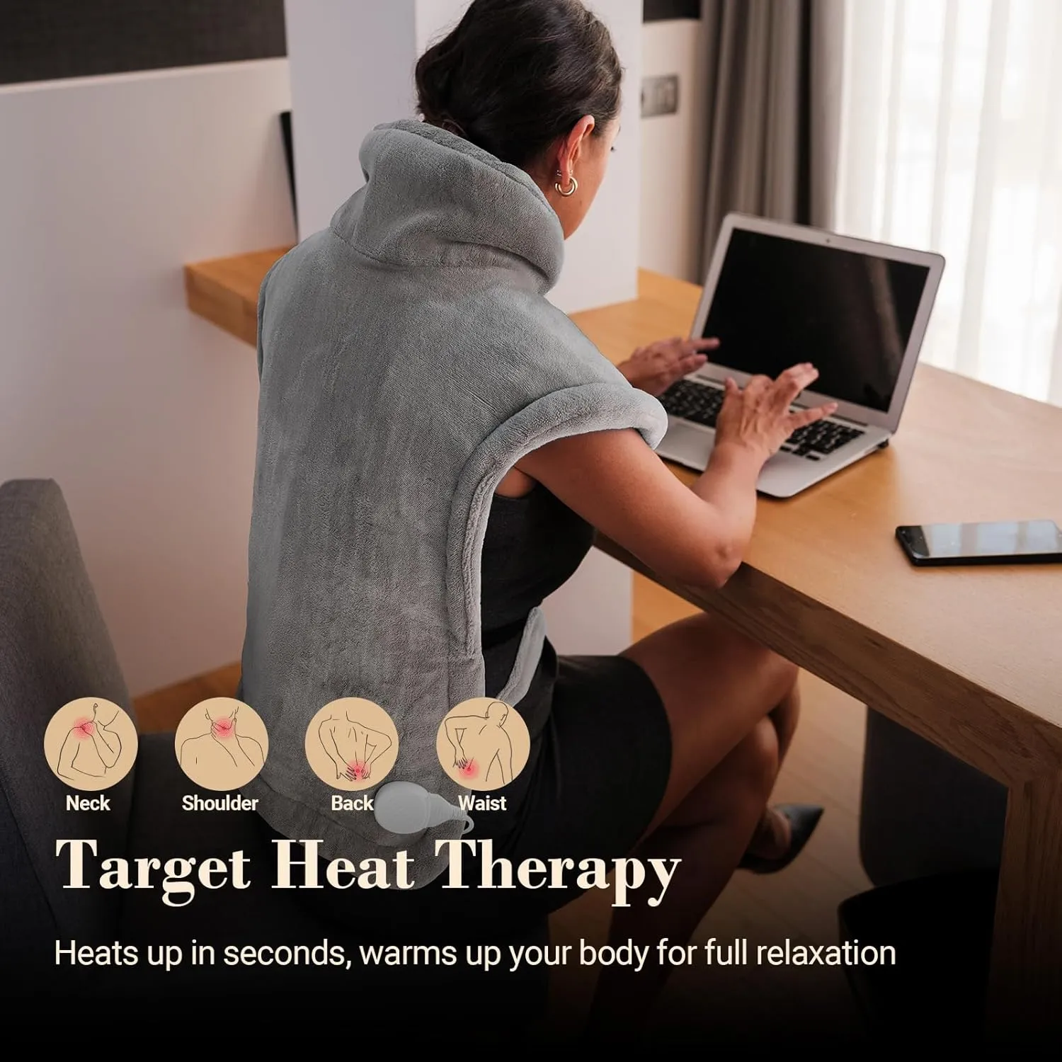 Comfier Heating Pad for Back Pain Relief, FSA HSA Eligible, Fast Heating Pad for Neck and Shoulders, Electric Heated Wrap, 3 Heat Levels & 90-Mins Auto Shut Off, Birthday Gifts for Mom Dad Women Men