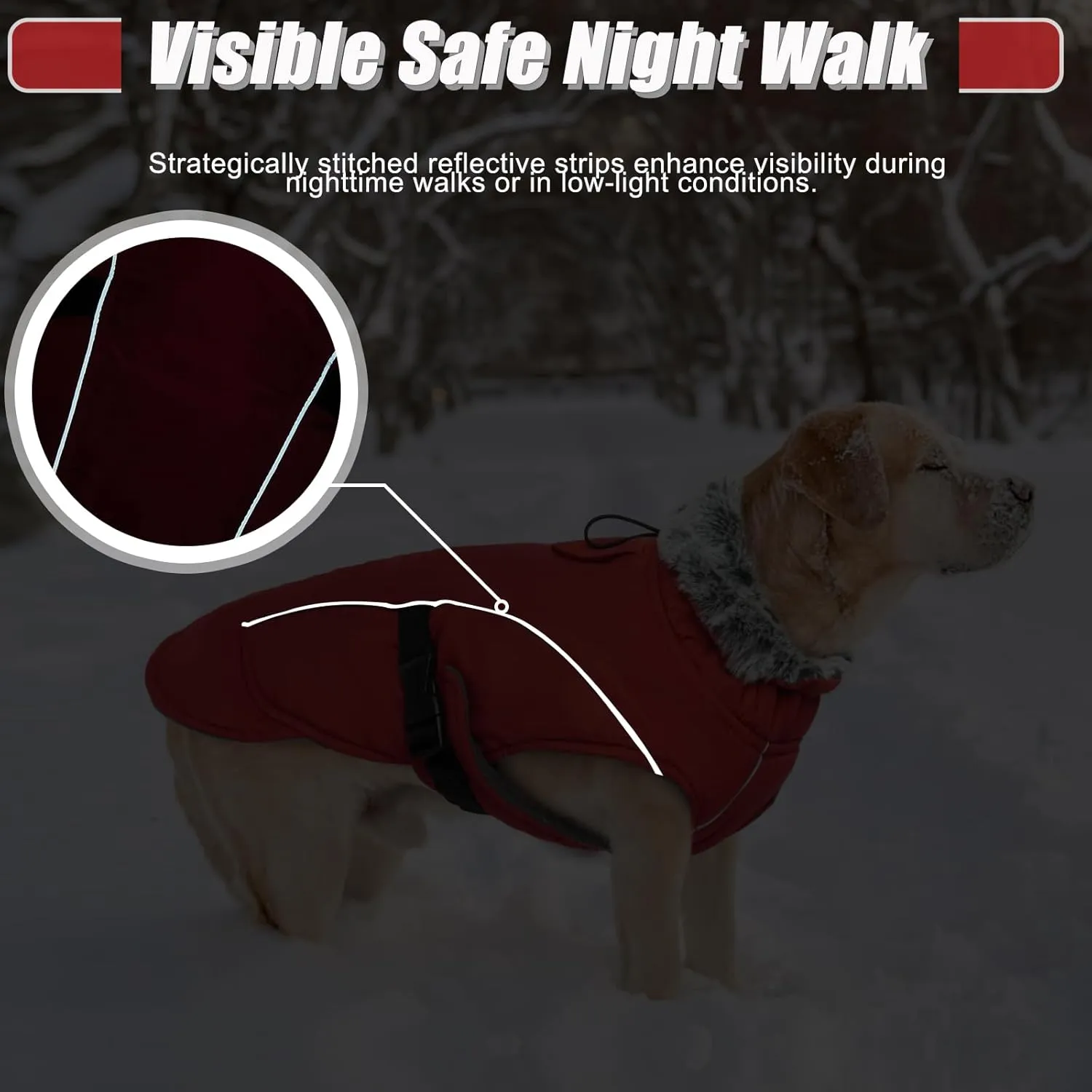 DENTRUN Dog Winter Warm Coat - Windproof Cozy Jacket with Thick Fleece, Water Repellent, Reflective for Outdoor Small to Large Dogs