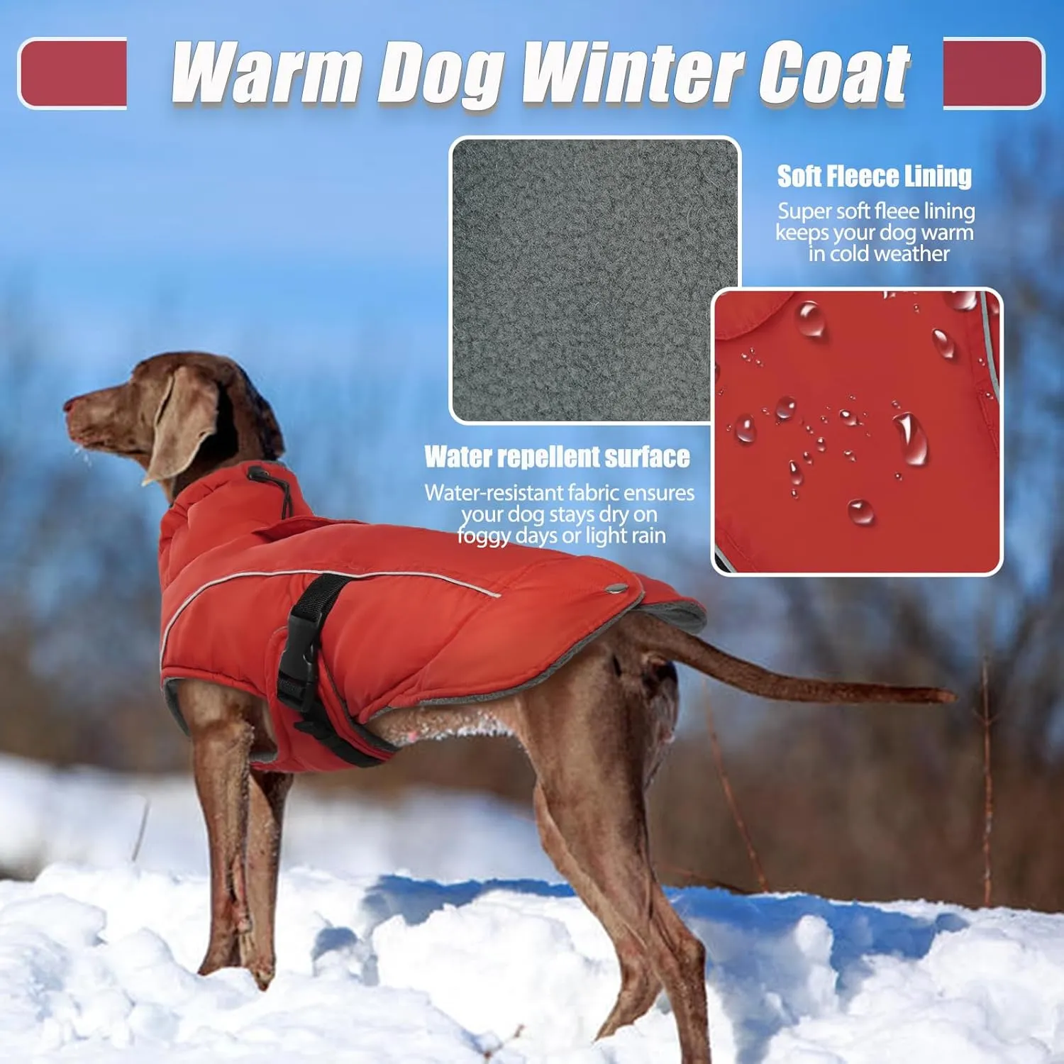 DENTRUN Dog Winter Warm Coat - Windproof Cozy Jacket with Thick Fleece, Water Repellent, Reflective for Outdoor Small to Large Dogs