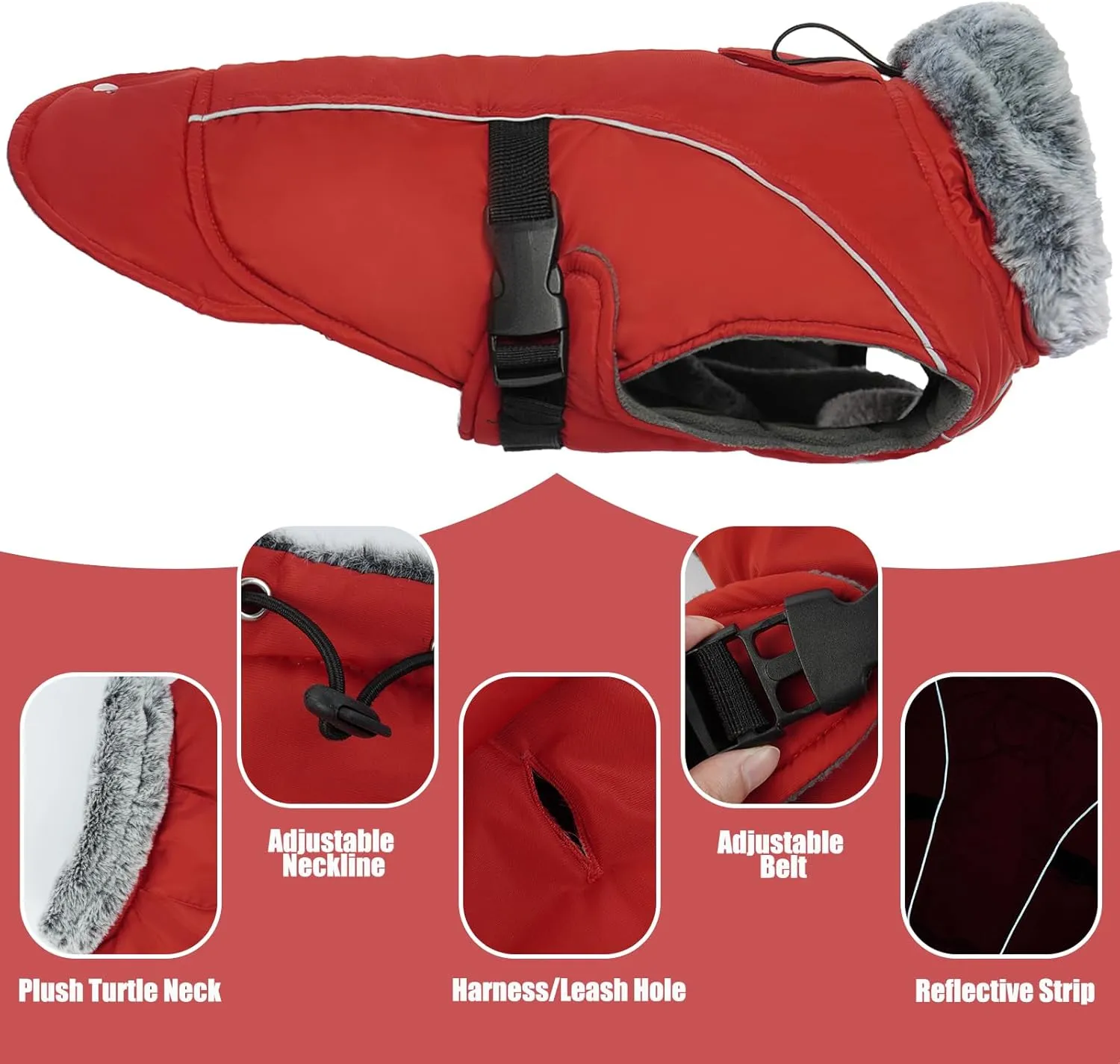 DENTRUN Dog Winter Warm Coat - Windproof Cozy Jacket with Thick Fleece, Water Repellent, Reflective for Outdoor Small to Large Dogs