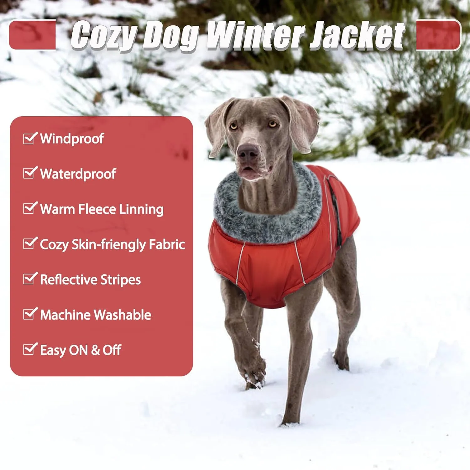 DENTRUN Dog Winter Warm Coat - Windproof Cozy Jacket with Thick Fleece, Water Repellent, Reflective for Outdoor Small to Large Dogs