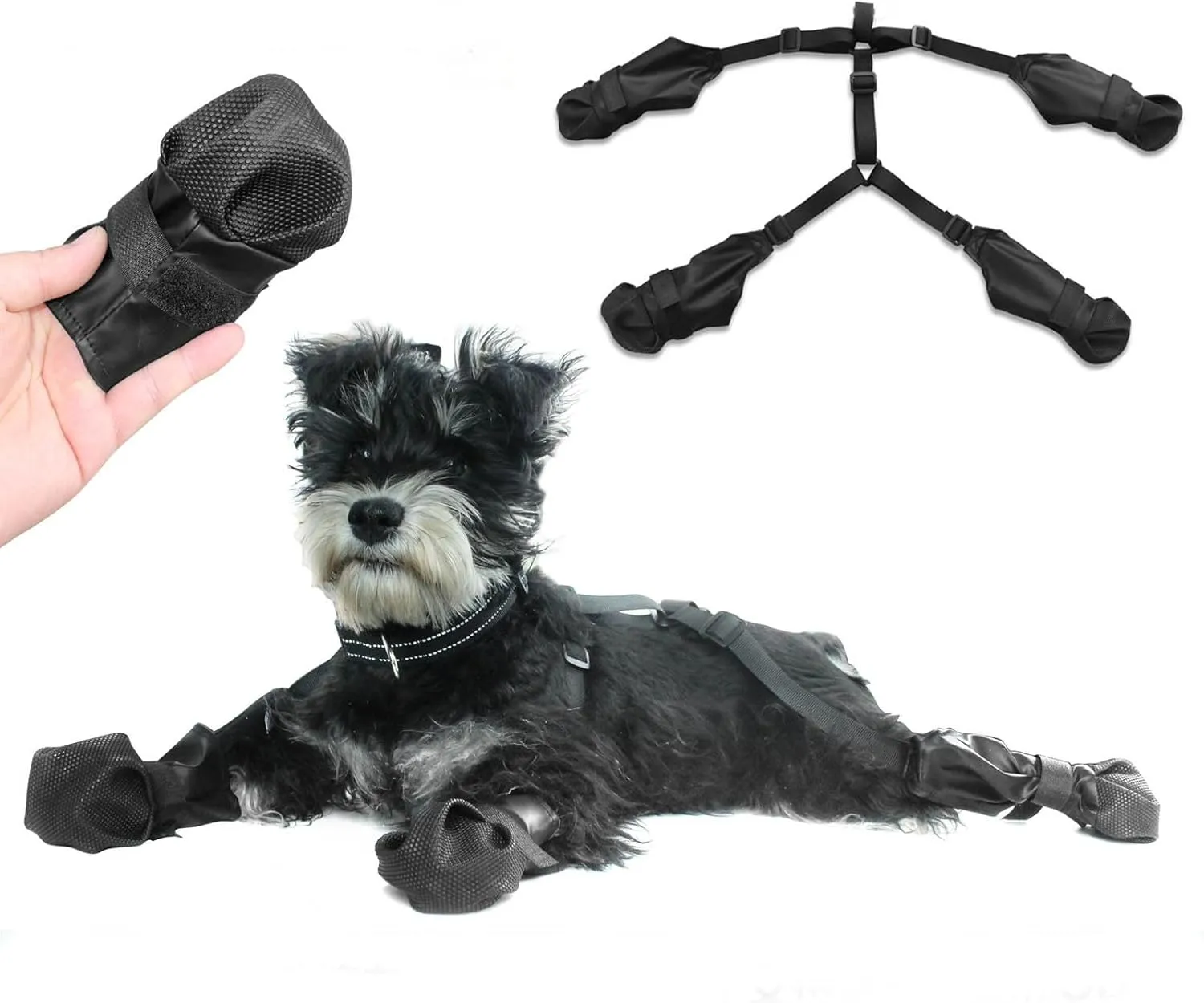 Dog Boots Suspenders, Waterproof Anti-Slip Dogs Paw Protectors, Pet Shoes for Small Medium Big Dogs, Adjustable Anti-Dirt Dog Shoes Suspender Boots for Winter Walking Hiking/Summer Hot Pavement(XS)