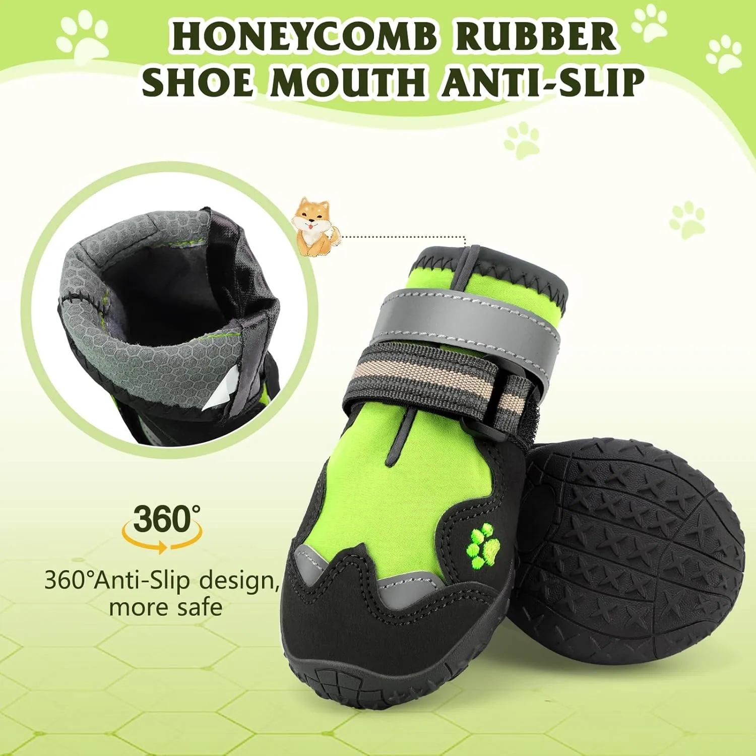 Dog Shoes, FISHOAKY Dog Shoes for Large Dogs, 360Anti Slip Medium Dog Boots & Paw Protectors Winter Snowy and Summer Hot Pavement, Waterproof 4Pcs Dog Booties with Reflective Strips (Size 1)