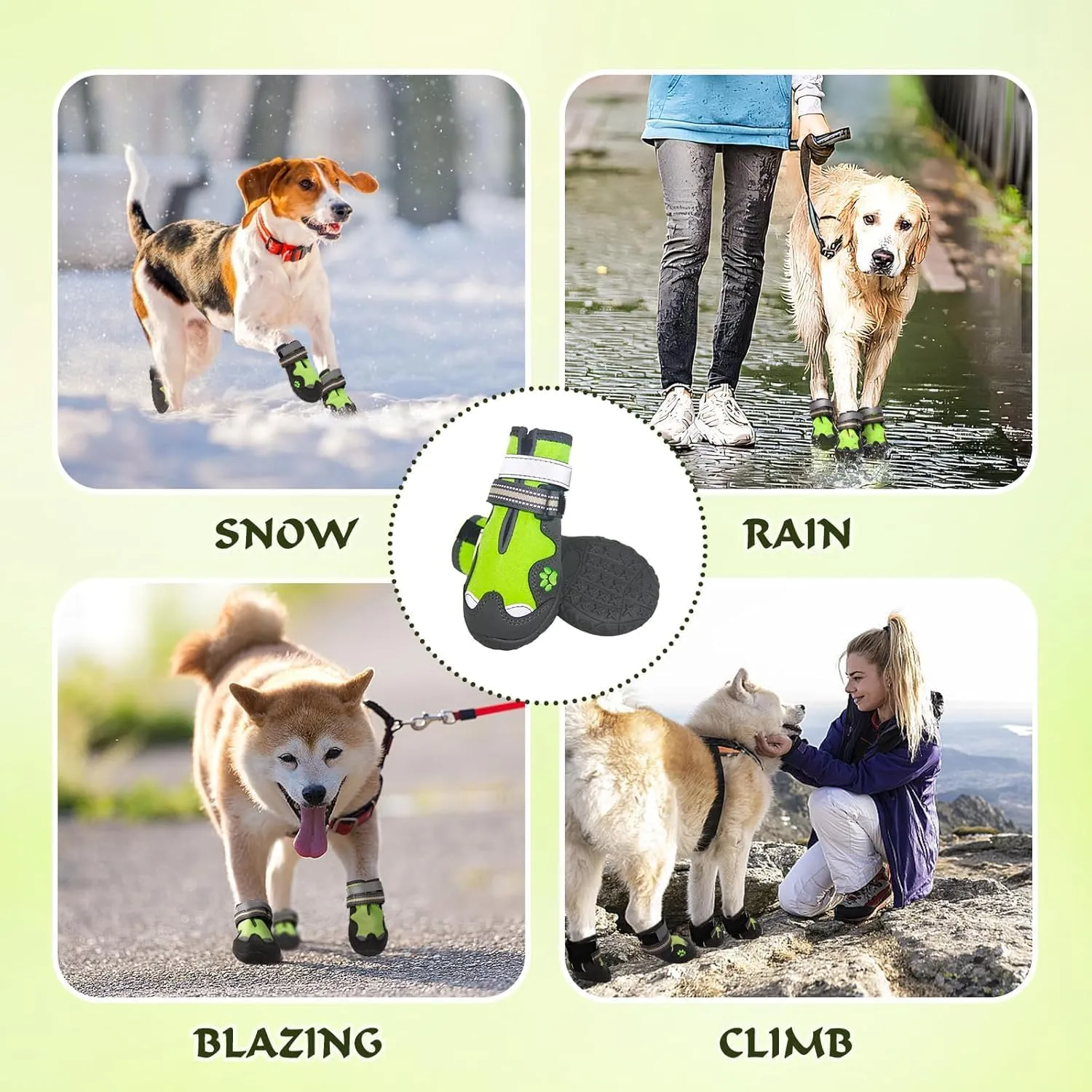 Dog Shoes, FISHOAKY Dog Shoes for Large Dogs, 360Anti Slip Medium Dog Boots & Paw Protectors Winter Snowy and Summer Hot Pavement, Waterproof 4Pcs Dog Booties with Reflective Strips (Size 1)