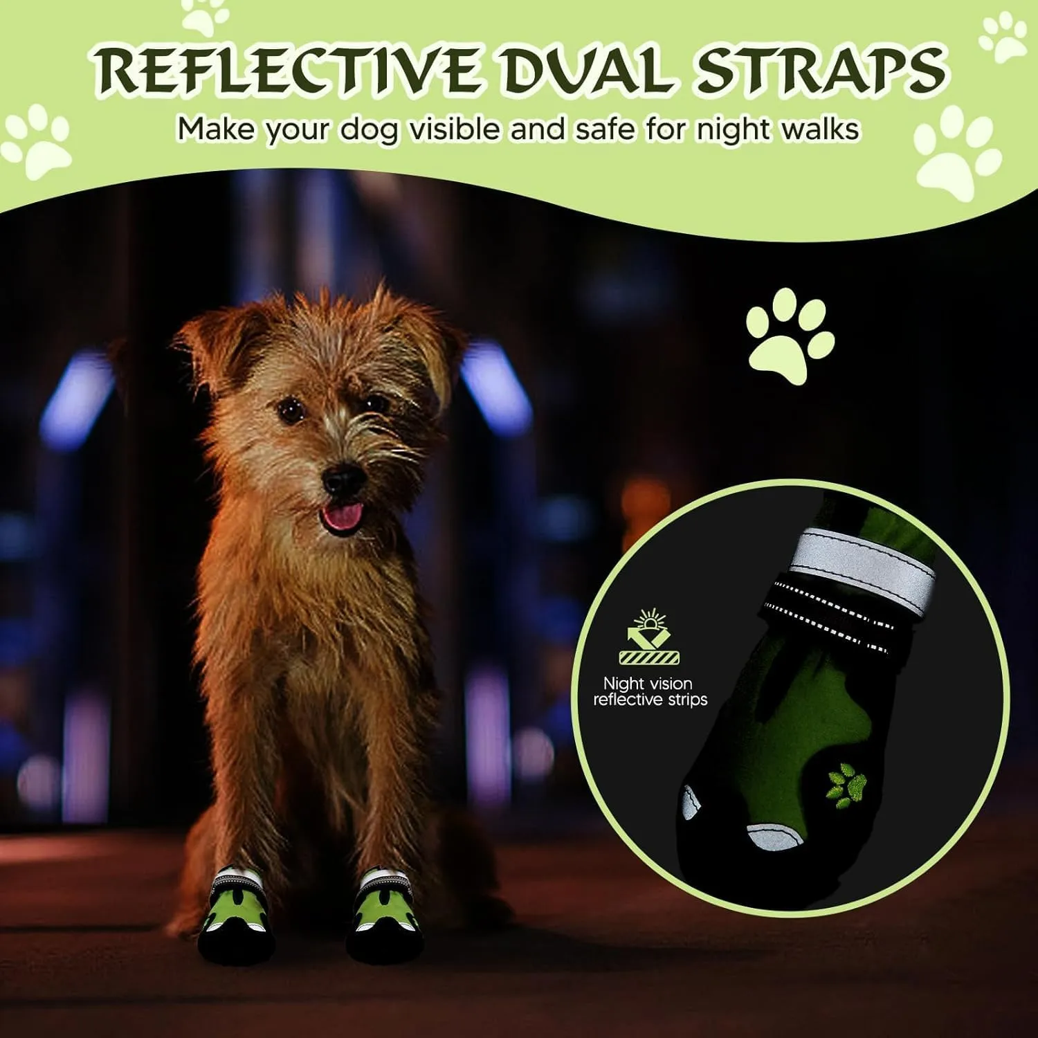 Dog Shoes, FISHOAKY Dog Shoes for Large Dogs, 360Anti Slip Medium Dog Boots & Paw Protectors Winter Snowy and Summer Hot Pavement, Waterproof 4Pcs Dog Booties with Reflective Strips (Size 1)