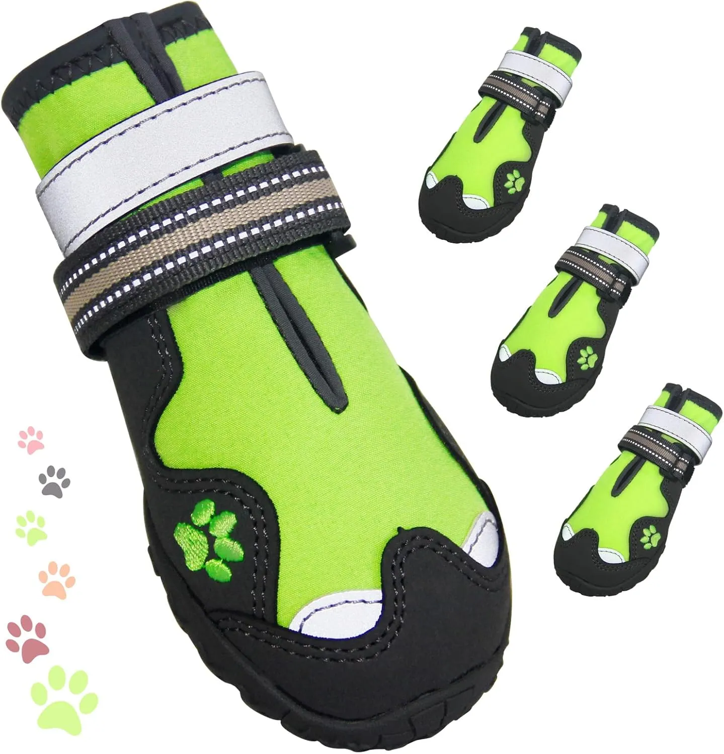 Dog Shoes, FISHOAKY Dog Shoes for Large Dogs, 360Anti Slip Medium Dog Boots & Paw Protectors Winter Snowy and Summer Hot Pavement, Waterproof 4Pcs Dog Booties with Reflective Strips (Size 1)