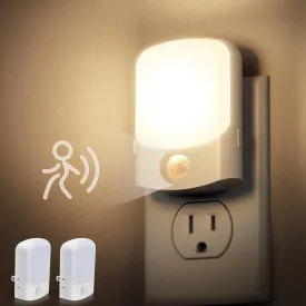 DORESshop Motion Sensor Dusk to Dawn Night Light, 2Pack Dimmable Plug in 30/60/100LM Soft White, 1W Night Lights for Bedroom, Kids Room, Bathroom