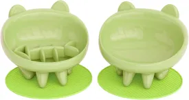 Elevated Slow Feeder Cat Bowls, Anti-Vomiting Cat Food Tilted Bowl with Non-Slip Mat, Whisker Friendly Food Dish Bowls are Custom-Designed for Senior Cats and Small Dogs (Green)