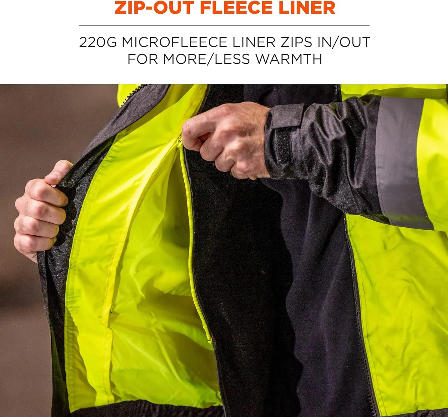 Ergodyne Unisex-Adult 2-in-1 Hi Vis Winter Bomber Jacket, Lime, 5X-Large US