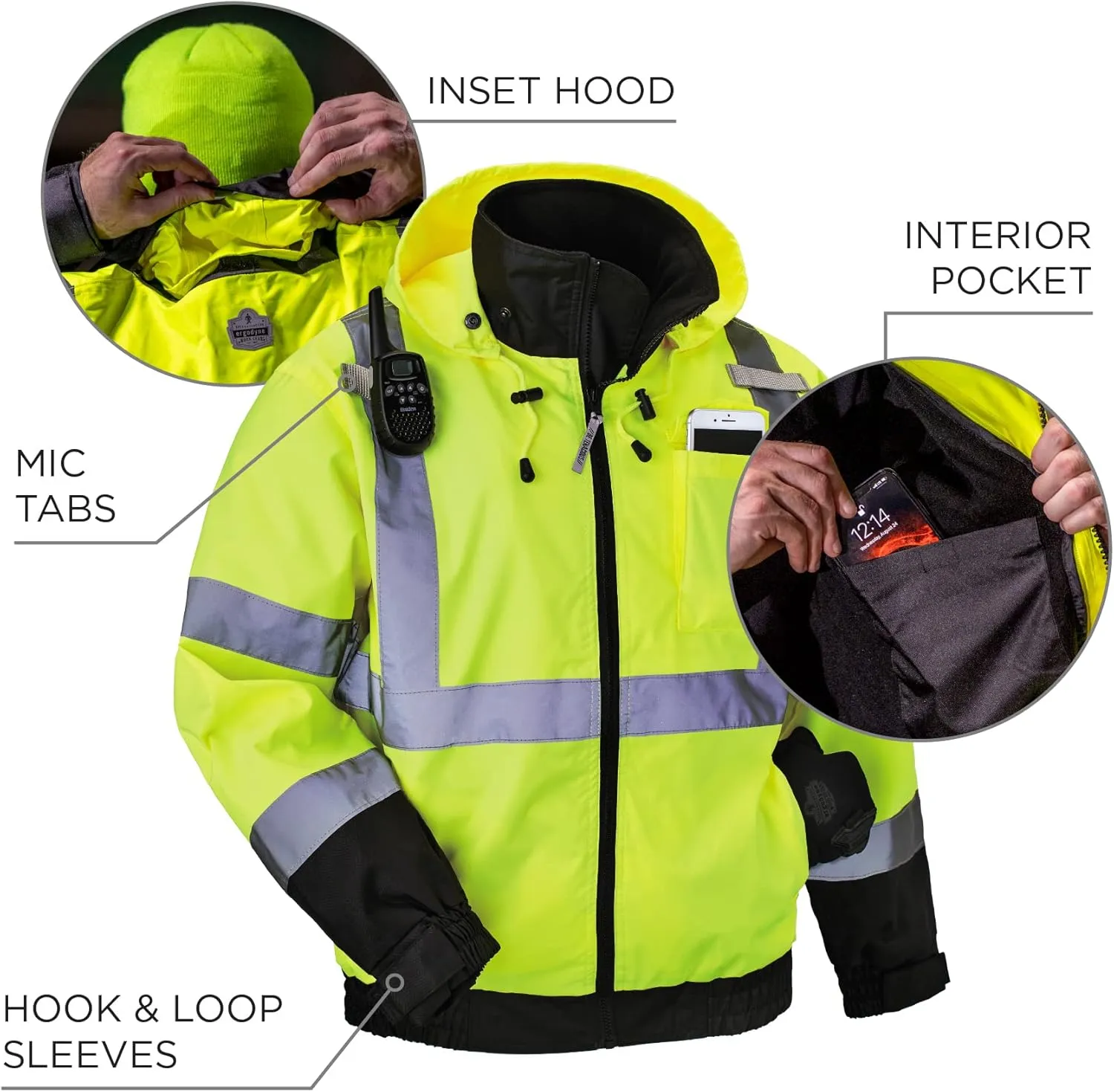 Ergodyne Unisex-Adult 2-in-1 Hi Vis Winter Bomber Jacket, Lime, 5X-Large US