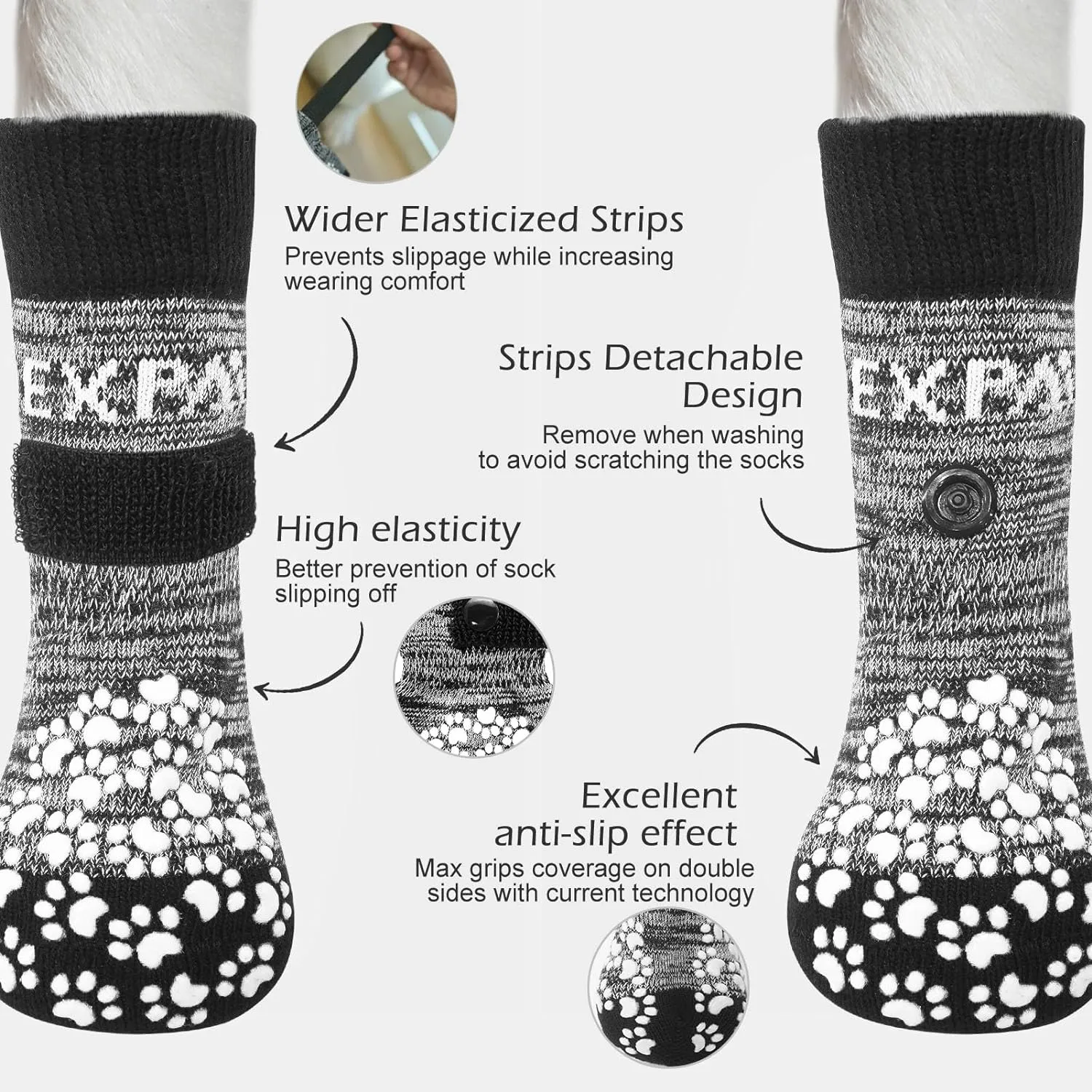 EXPAWLORER 6PCS Anti-Slip Dog Socks to Prevent Licking Paws,Dog Shoes for Hot Pavement,Best Paw Protector Traction Control on Hardwood Floor,Dog Booties for Puppy Small Medium Large Senior Dogs