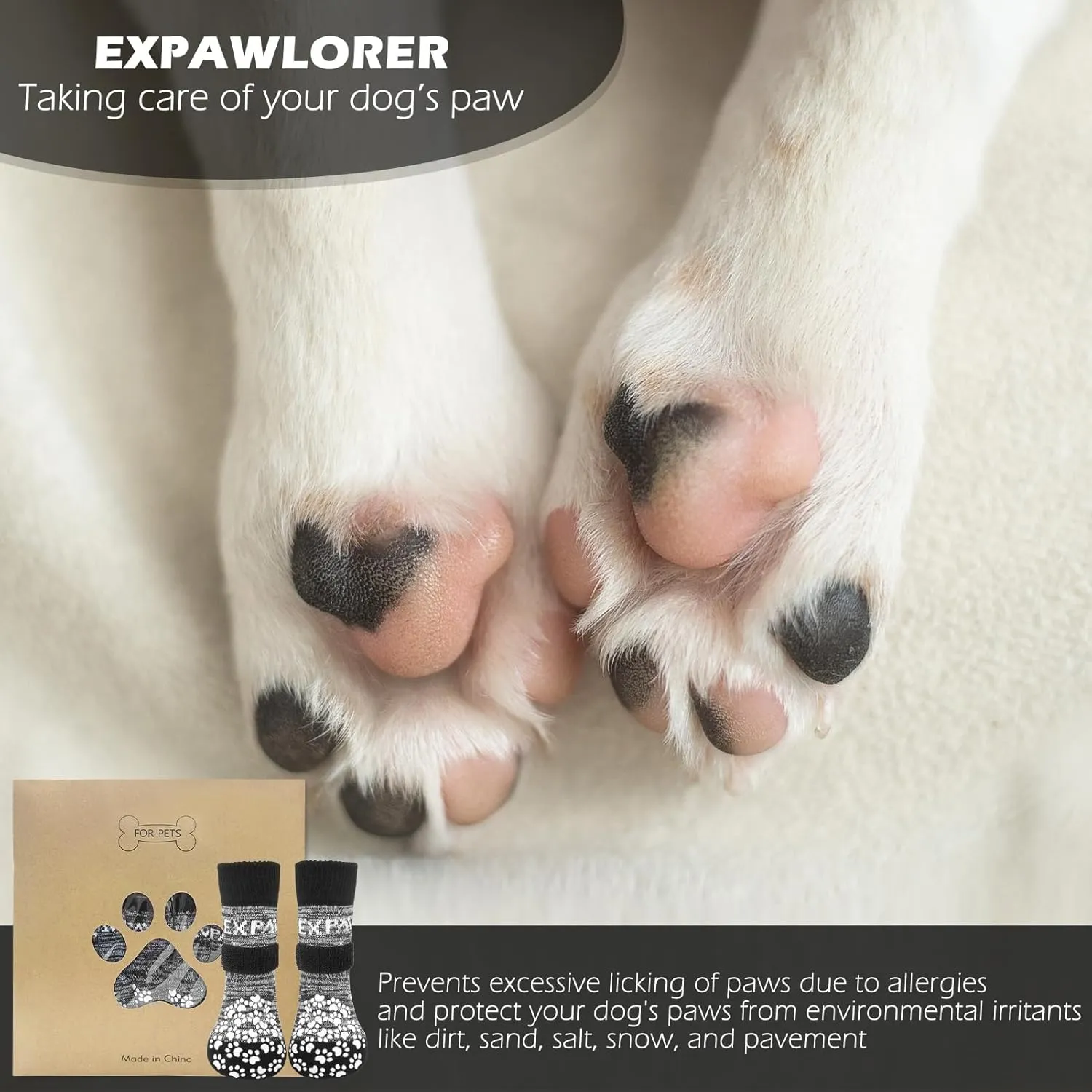 EXPAWLORER 6PCS Anti-Slip Dog Socks to Prevent Licking Paws,Dog Shoes for Hot Pavement,Best Paw Protector Traction Control on Hardwood Floor,Dog Booties for Puppy Small Medium Large Senior Dogs