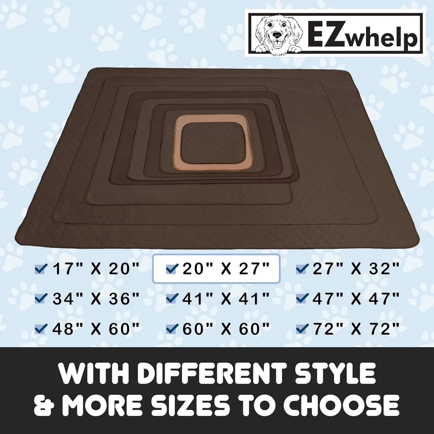 EZwhelp Reusable Dog Pee Pads - Waterproof Training Pads for Dogs - Washable & Sanitary - Rounded Corners - Laminated, Lightweight, Durable - Pet Essentials for Puppy Training and Whelping - 20" x 27"