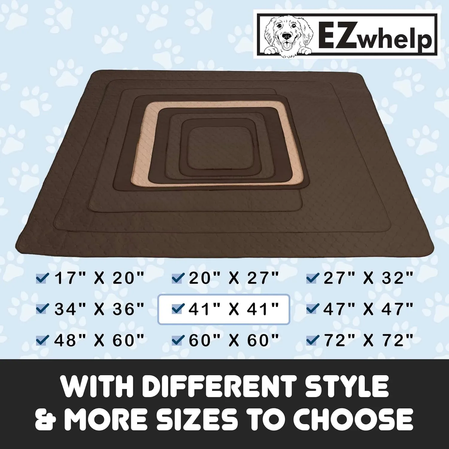 EZwhelp Reusable Dog Pee Pads - Waterproof Training Pads for Dogs - Washable & Sanitary - Rounded Corners - Laminated, Lightweight, Durable - Pet Essentials for Puppy Training and Whelping - 41" x 41"