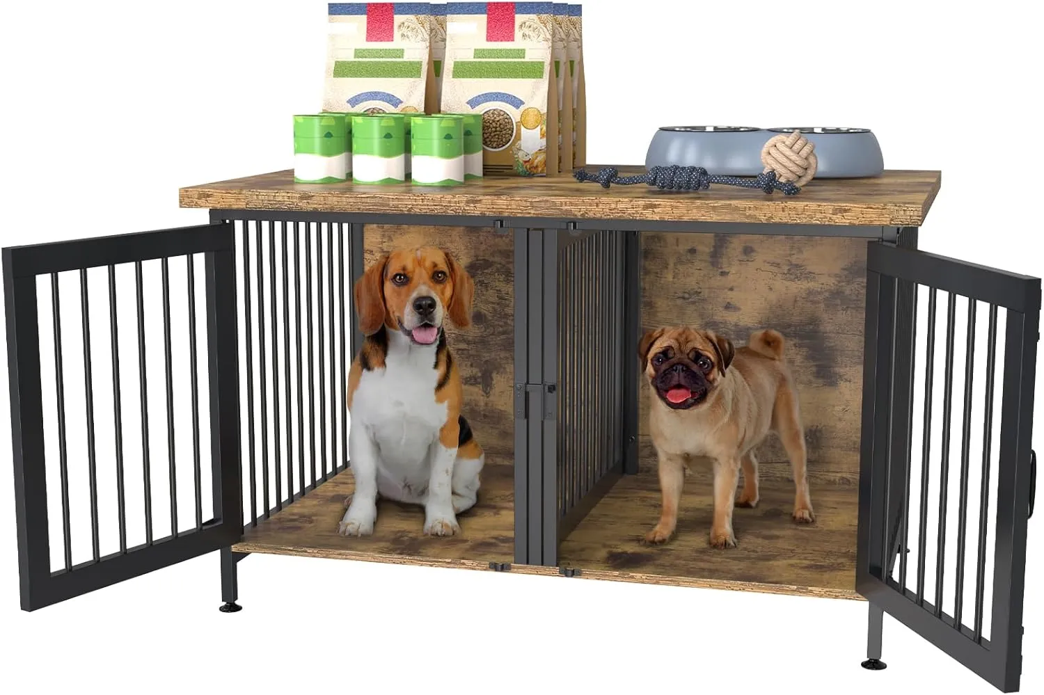 GDLF Double Dog Crate with Divider for 2 Small or 1 Dog, Furniture Style Kennel Indoor Cage with Removable Panel (Int.dims:36.2Wx24.5Dx21H)