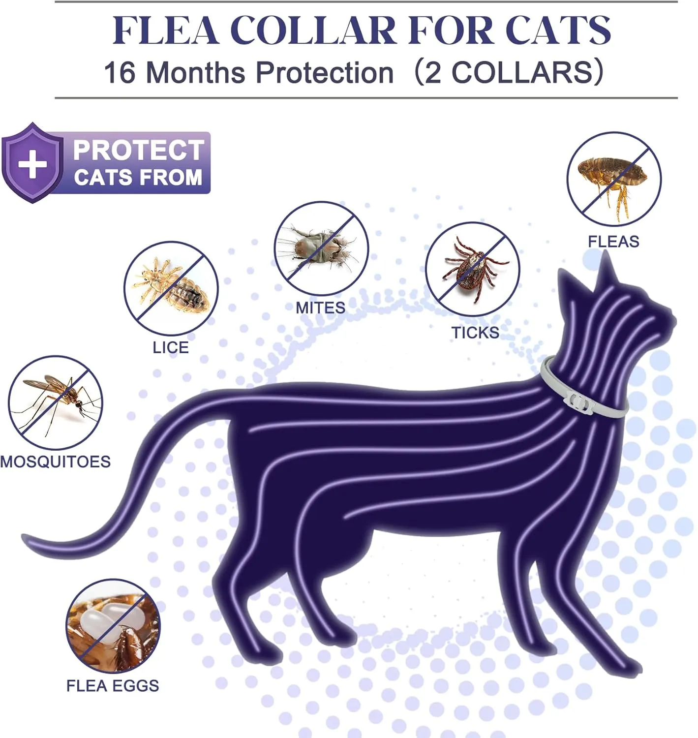 Glovv Flea and Tick Prevention Collar for Cats, 16 Months Natural Collars, Effective Cat Flea and Tick Treatment, Waterproof Adjustable Large & Small Cat Flea Tick Control for Kittens 2 Pack