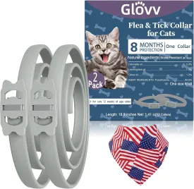 Glovv Flea and Tick Prevention Collar for Cats, 16 Months Natural Collars, Effective Cat Flea and Tick Treatment, Waterproof Adjustable Large & Small Cat Flea Tick Control for Kittens 2 Pack