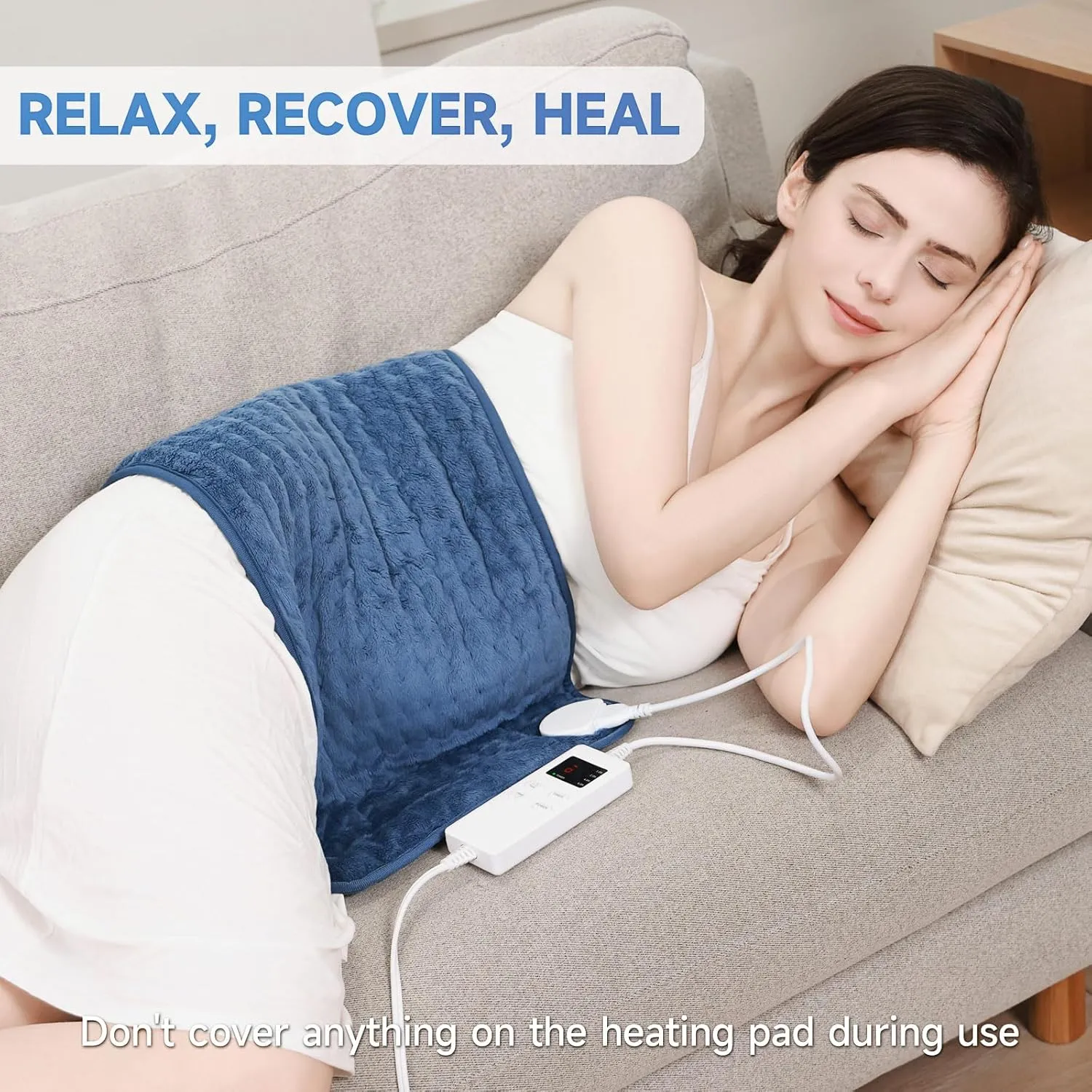 Heating Pad for Back, Heating Pad for Period Cramps with 6 Heat Settings & Timer, Portable Electric Heating Pads for Neck and Shoulders, Christmas Gifts for Women, Men, Blue