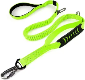 Heavy Duty Dog Leash Especially for Large Dogs Up to 150lbs, 4 Ft Reflective Dog Walking Training Shock Absorbing Bungee Leash with Car Seat Belt Buckle, 2 Padded Traffic Handle for Extra Control