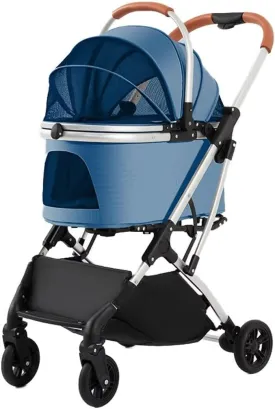 High-view pet stroller for go out,foldable aluminum alloy frame,detachable carrier cabin bag,4 wheels pet pram trolley for dogs and cats,shock absorber swivel front wheel