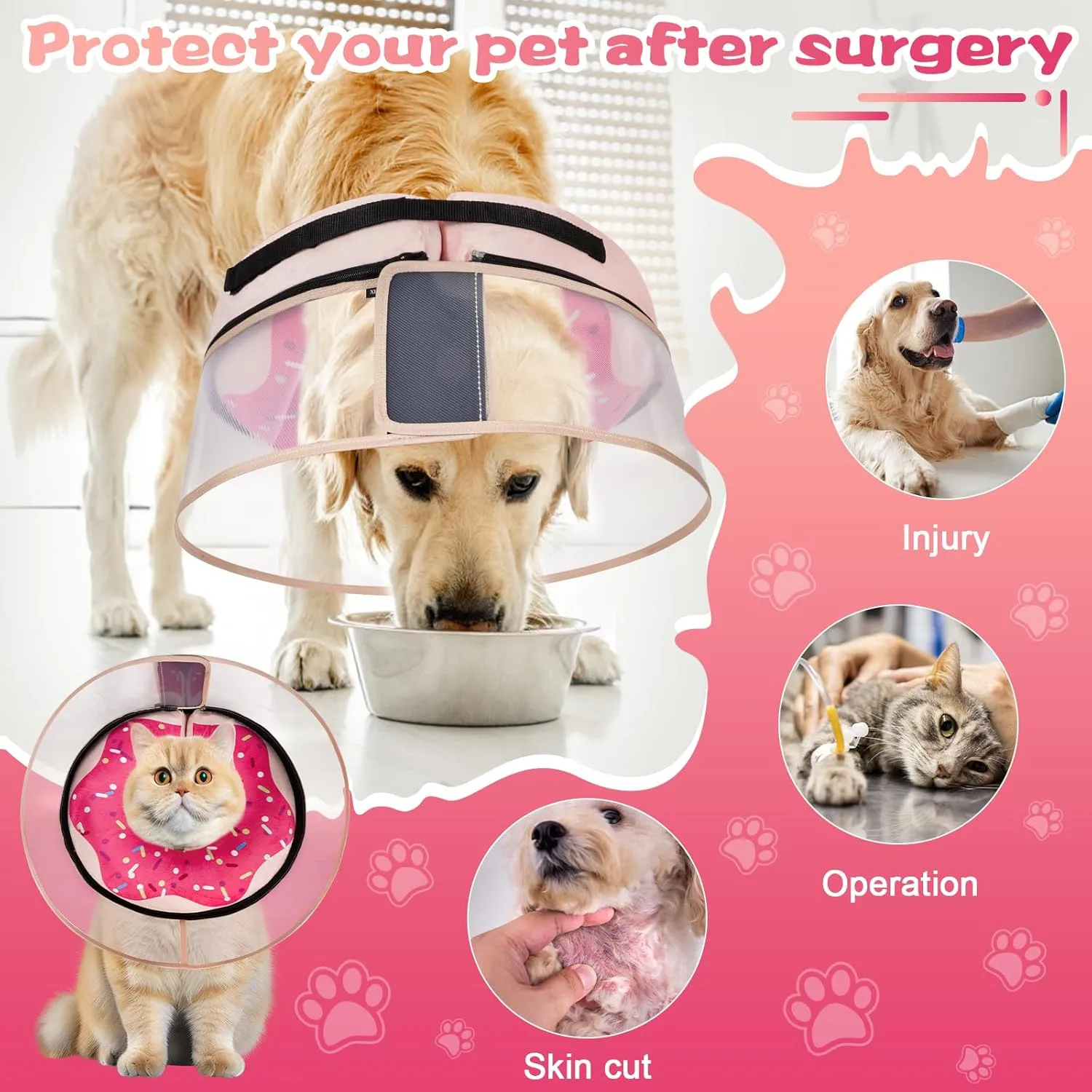 Inflatable Dog Cone Collar with Detachable Enhanced Anti-Licking Shield, Soft Neck Donut Collar for Dogs After Surgery, Adjustable Dog Cone Alternative for Large Medium Small Dogs & Cats