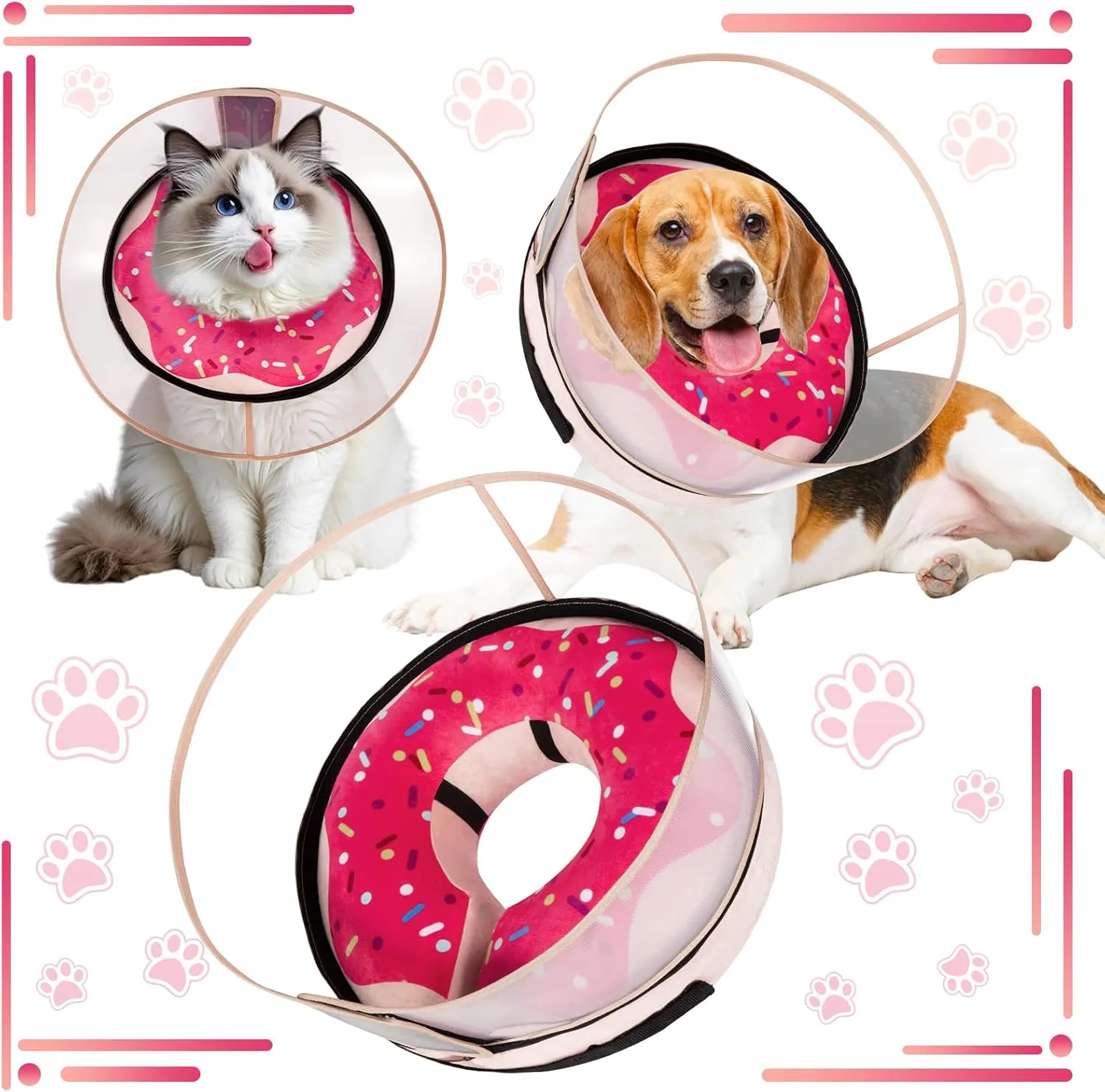 Inflatable Dog Cone Collar with Detachable Enhanced Anti-Licking Shield, Soft Neck Donut Collar for Dogs After Surgery, Adjustable Dog Cone Alternative for Large Medium Small Dogs & Cats