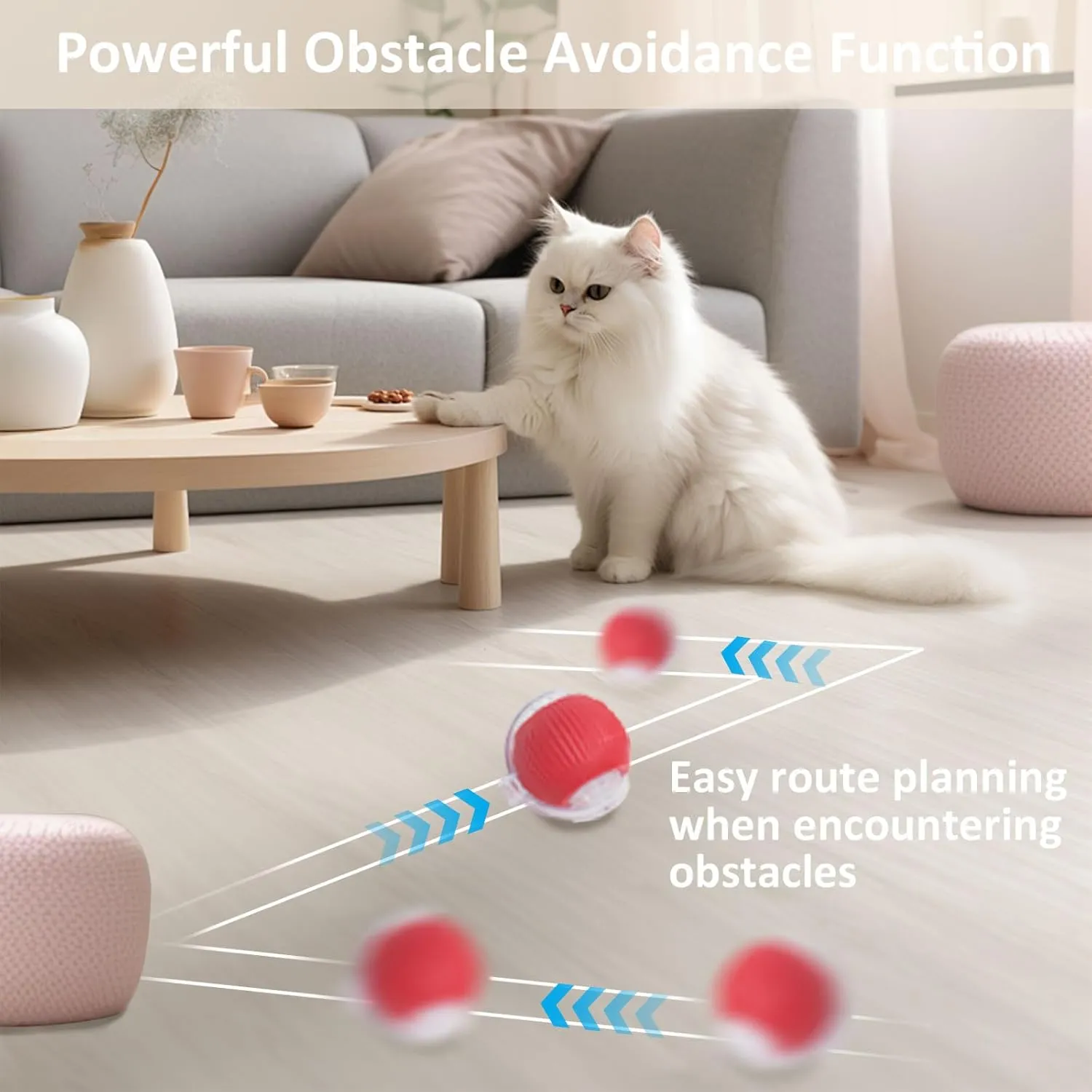 Interactive Cat Toys for Indoor Cats, 360 Smart Automatic Kitten Toys Self Rolling Pet Ball, Moving Dog Cat Ball with Mesh Tail for Bored, USB Rechargeable (Red)